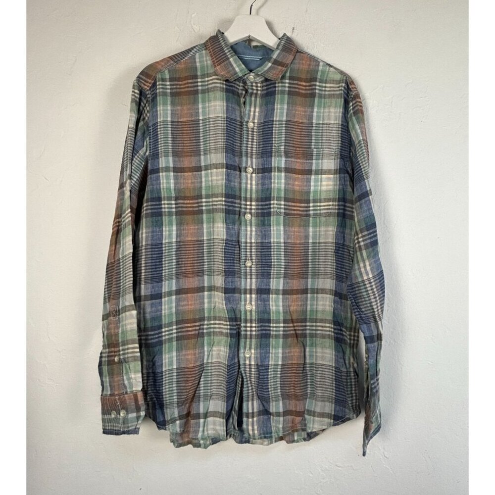 Tommy Bahama Mens Plaid Linen Button-Up Shirt Medium Lightweight Long Sleeve